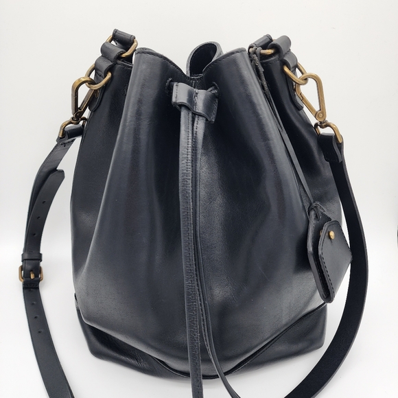 MADEWELL Lafayette Leather Bucket Drawstring Bag Black Large Carryall - Picture 4 of 16